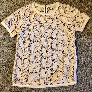 Loft Light Pink Lace Short Sleeve Top